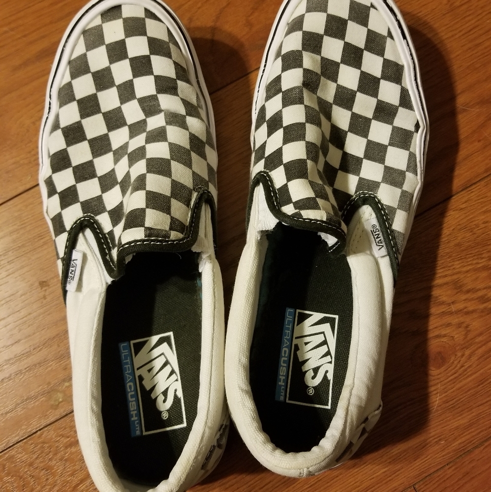 Black and white checkered slip on Vans